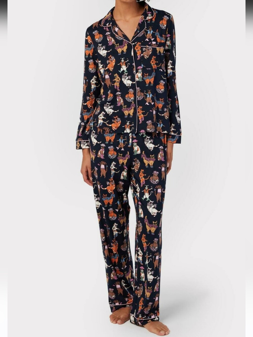 Disco Cats Navy 2-Piece Pajama Set Size XL